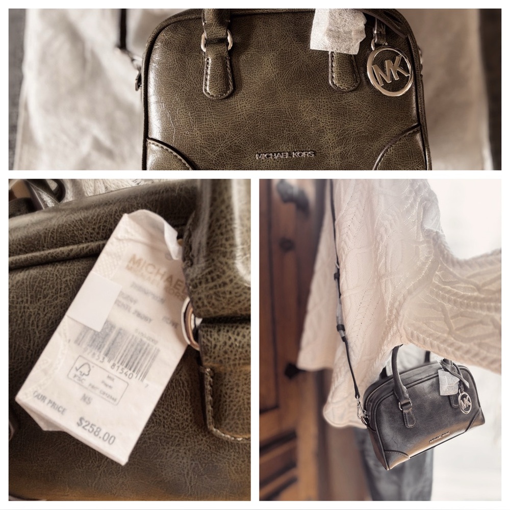 Michael Kors Thompson Embossed Leather Satchel Messenger - Olive NWT - Picture 4 of 12